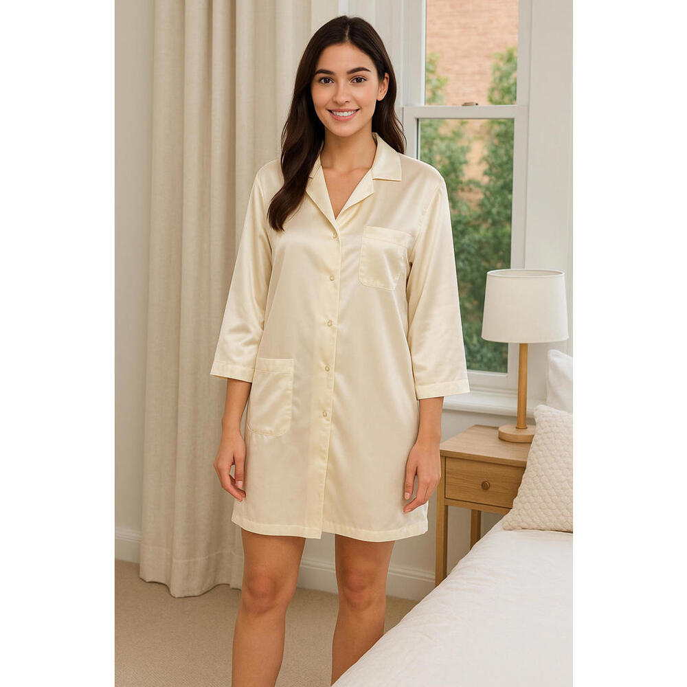 Cream Satin Robe Button Front‎ Dressing Gown Lounge Wear or Bridal Cover Up